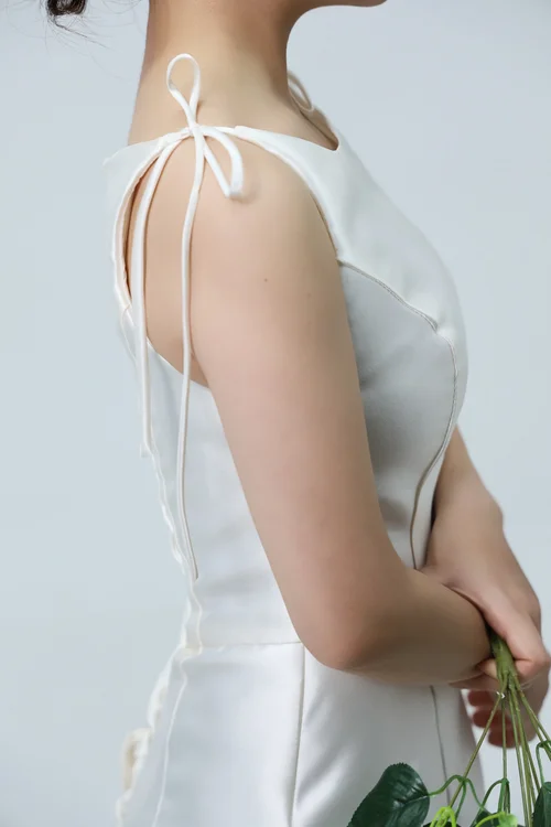 어깨끈 리본 미카도 일자 드레스 상품 이미지